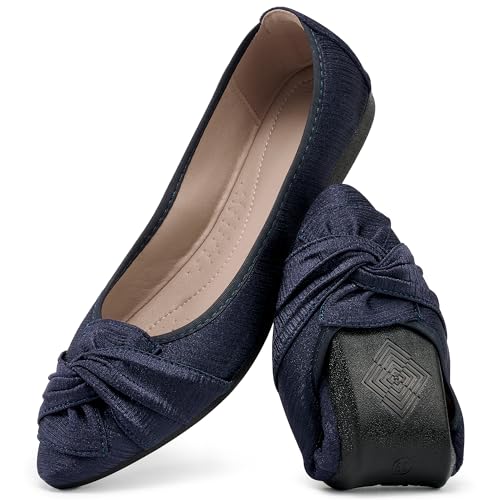 Image of Aomigoct Comfortable Dressy Flats for Women: Cushioned Insole & Lightweight for All-Day Office Comfort - Slip On & Foldable for Working Professional with Bow
