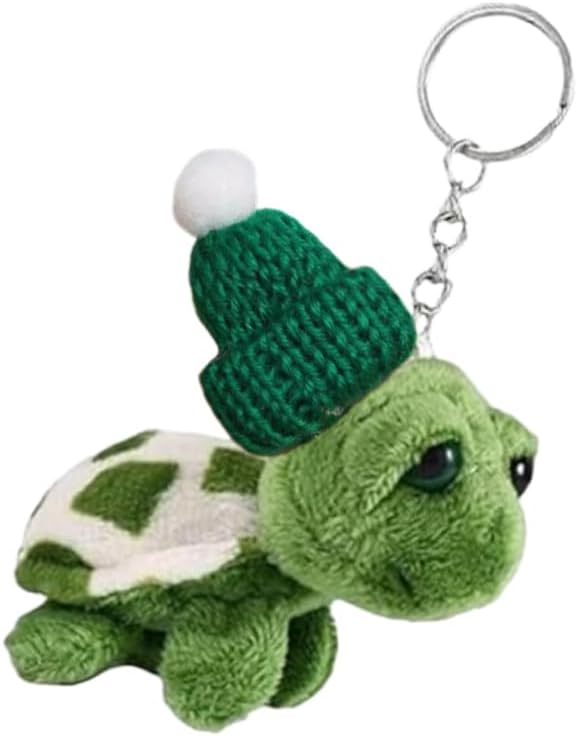Green Mini Tortoise Plush Stuffed Animal Cute Sea Turtle Keychain Pendant Cartoon Plush Doll for Birthday Gift Bag Accessories