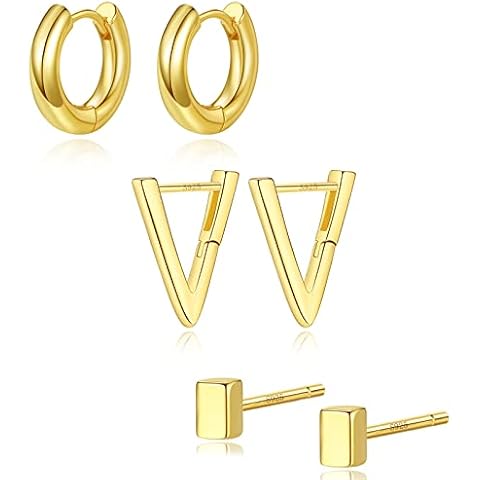 REVEMCN Gold Hoop Earrings Set for Women, 14K Gold Plated Lightweight Hypoallergenic Cartilage Huggie Hoops and Stud Earrings Set for Women Jewelry Gift (Hoop Earrings Set - 1) Cover