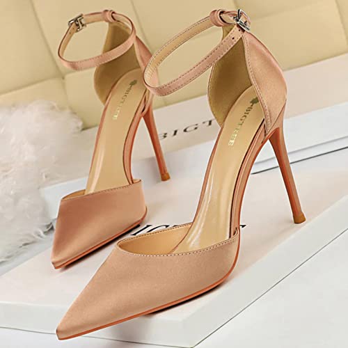 Chaussures de fête à talons confortables en soie au bout pointu
