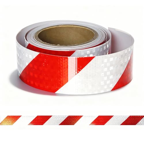 Image of Alyxen Red and White Reflective Tape [5cm x 10m] - Heavy Duty Self Adhesive Reflective Tape, High Intensity Warning & Safety Marking Tape for Garages, Car Parks, Vehicles, Trailers, Factory Floors