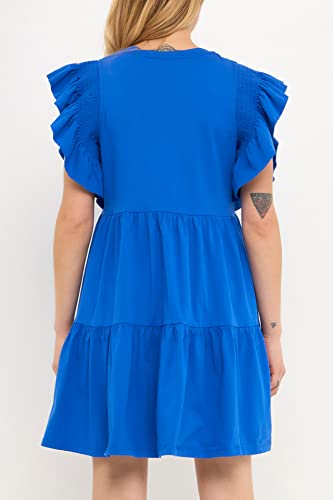 English Factory Women's Knit Ruffled Mini Dress Cobalt Blue #TOP2