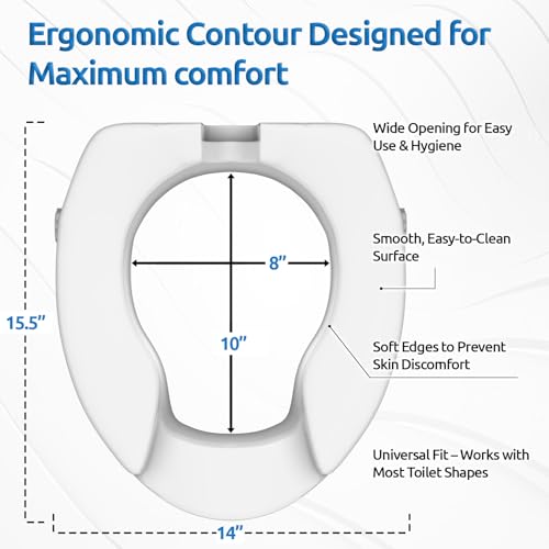 Image of Portable Lightweight Plastic Toilet Commode Seat Raiser Elevator Extension with lid cover Ideal for Handicap, Knee Patients, Old Senior Citizen (White, Size: 6 Inch with Lid)