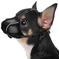 VZU Maulkorb für Hunde, Atmungsaktiv, Reflektierend, Verstellbarer Hundemaulkorb für Kleine Mittelgroße und Große, Verhindert Kauen, Fressen, Beißen, Mesh Haustiermaske (1, Schwarz, XS)