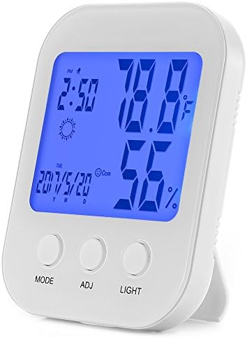 ENGREPO Indoor Humidity and Thermometer Monitor, Digital Alarm Clock, Calendar and Home Weather Station, Large LCD Backlight Display