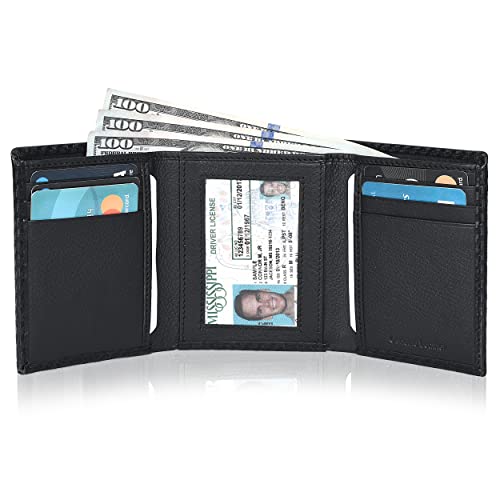 Image of Tri fold Leather Wallet for Men with RFID | Slim Wallets for Men with 1 ID and 6 Credit card slots | Front Pocket Minimalist