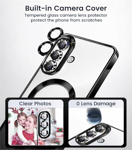 Image of VONZEE Clear Logo Electroplating Transparent Case for Samsung Galaxy S26 5G, Magnetic Plating [Support for MagSafe Charger] Electroplate TPU Cover- Black