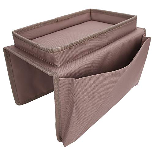 Mumusuki Sofa Armrest, 4 Pockets Sofa Armrest TV Remote Control Armchair Couch Bag with Cup Holder Tray for TV Remote Controller, Phones, Magazines(Brown)