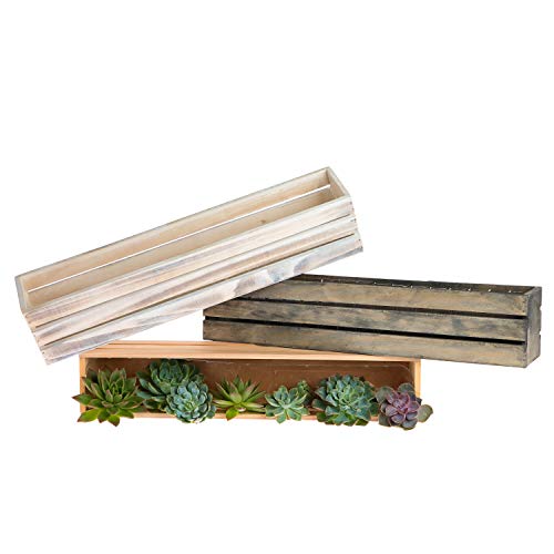 20" Rectangular Rustic Wood Planter with Plastic Liner l Rustic Whitewash l Wine Crate Style, Home and Wedding Decorations, Garden Ornaments (20x4 Wine Crate Set of 2, Whitewash) - Image 6