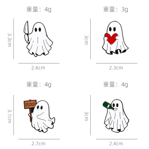 Image of Halloween Cute Ghost Brooches Lapel Pins for Women Funny White Love Heart Boo Ghost Pins Lapel Collar Jeans Hats Shirt Jackets Backpacks Badge Brooches Pins for Women Halloween Holiday Accessory Jewelry