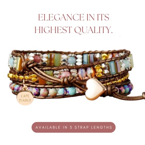 Cape Diablo Imperial Heart Protection Wrap Bracelet - Authentic Energy Crystal & Genuine Leather Jewelry - Beaded Chakra Wrist Band For Courage, Determination, Peace & Healing - Adjustable Closure #TOP2