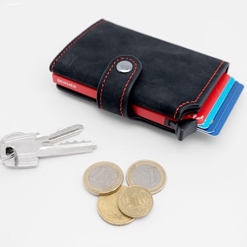 BEWMER v2 Portefeuille Homme&Femme en Similicuir avec Protection RFID Anticlonage | Porte Carte Homme&Femme pour 9 Cartes De Crédit, avec Poche Monnaie | Portefeuilles Et Porte-Cartes Noir-Rouge – vue 7