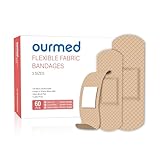 Ourmed Flexible Fabric Adhesive Bandages,60 Count, Latex Free First Aid Bandage with Non-Stick Pad for Wound Care, Cuts, Scrapes, Blisters, Assorted Sizes