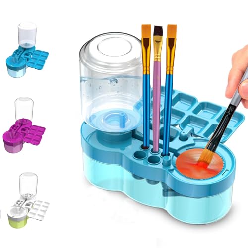 2026 Paint Brush Cleaner Brush Rinser Water Circulation, Brush Cleaner Painting Tool, Water Cycle Paint Brush Rinser with Brush Holder and Palette, Brush Rinser Dispenser for Adults Artist Kid (Blue) by Beikity - Used condition - US$13.53