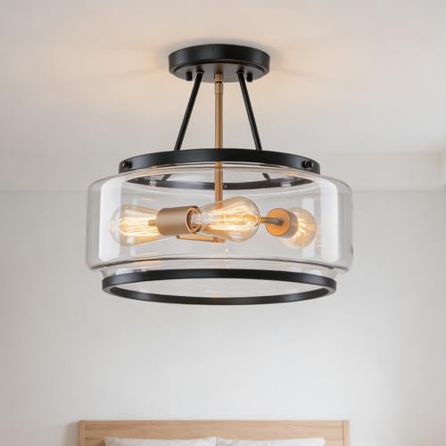 Drum Black and Gold Semi Flush Mount Ceiling Light Fixture Entryway Hallway by Kunlinzhu - Used condition - Image 7