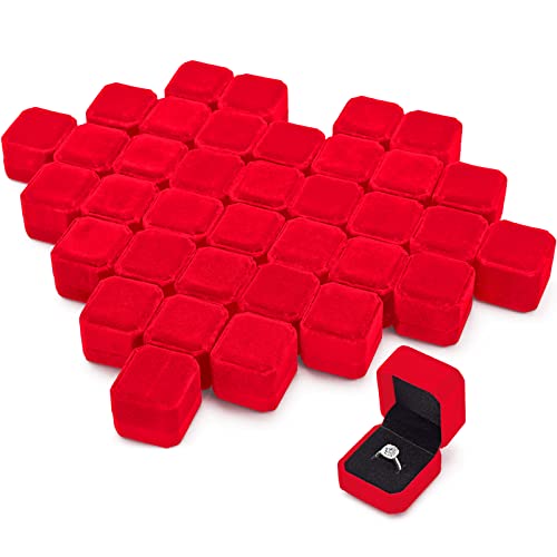 Laumoi 36 Pcs Ring Boxes Bulk Velvet Ring Display Boxes Red
