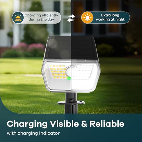 Linkind Spot Solaire avec Detecteur de Mouvement, Lampe Solaire Exterieur Blanc Froid&Chaud, Projecteur Solaire avec Indicateur de Charge, IP67 Étanche Eclairage Solaire Exterieur pour Chemin, 6 pcs – vue 9