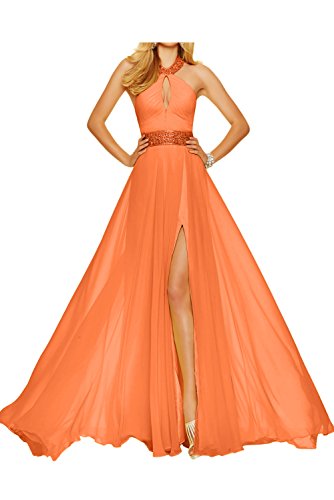 Topkleider Damen Modisch Neu Chiffon Falte Abendkleider Lang Ballkleider Partykleider Schlitz-36-Orange Cover