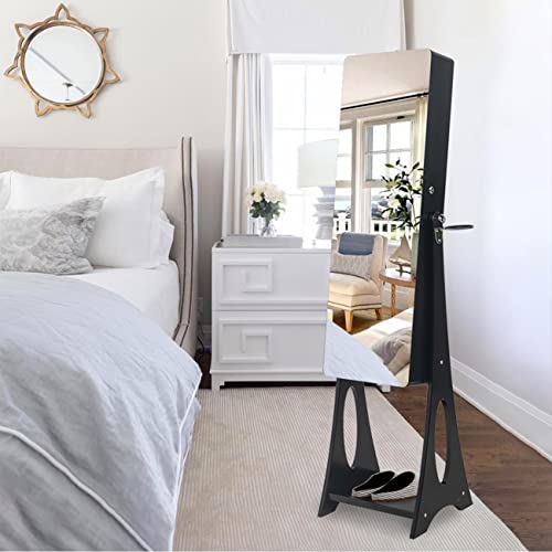 Kuftytp Lockable Mirrored Wooden Jewelry Cabinet Led Light Dressing Mirror Lockable Jewelry Organizer With Full-Length Mirror 2 Shelves 6 Drawers Storage Organizer With Stand #TOP5