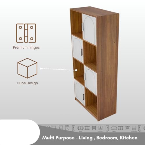 Image of Cube Arch Engineered Wood Open & Closed Bookshelf | Display Unit | Open 4 Shelves & 4 Door Cabinet Storage for Home & Office|1 Year Warranty (Finish - Leon Teak, Knock Down)