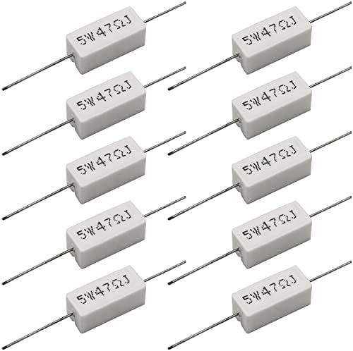 Cement Resistor,10 PCS 5W 47 Ohm 5% Axial Lead Wire Resistor White Wound Fixed Ceramic Cement Resistors Wirewound Cement Power Resistors Flame Heat Moisture Resistance Precharge Horizontal Resistors