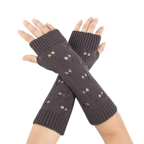 ccHuDE Fingerless Grunge Gloves Ripped Arm Warmers Fashion Crochet Gloves Knit Arm Sleeves Thumb Hole Mittens Dark Gray