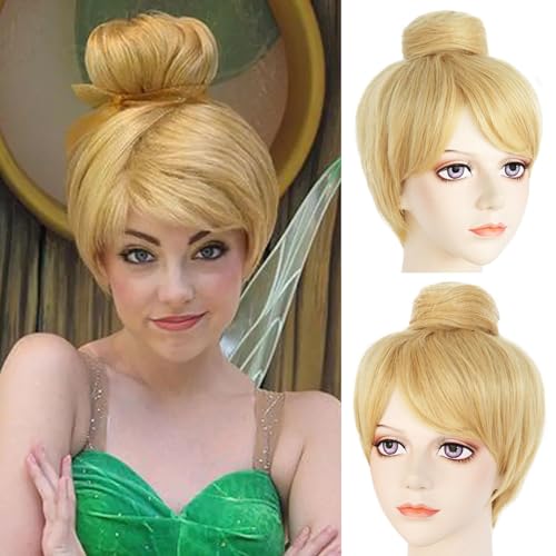 JoneTing Blonde Wig Short Golden Wig for Cosers Cospaly Women Blonde Wigs for Halloween Party Peluca Princess Wig for Christmas Costume Party Outfits +Hair Cap