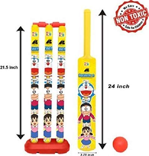 Image of KIDIVO Plastic Cricket Set with Stump and Ball Playing Set for 2-5 Year Kids(Size:- Big, Multicolor) (Doraemon)