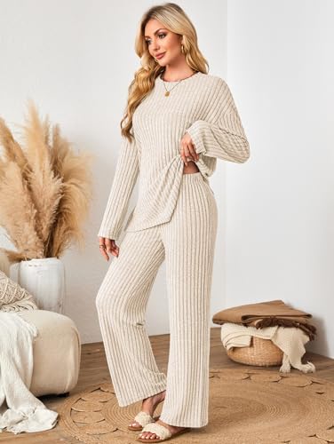 Kikibell Womens Sets 2 Piece Outfits Matching Lounge Set Cozy Knit Pajamas Oversized Loungewear Fall Winter Clothes S-2XL3