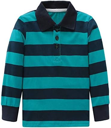 HowJoJo Big Boys Cotton Long Sleeve T-Shirts Striped Polo Shirts Green Size 10
