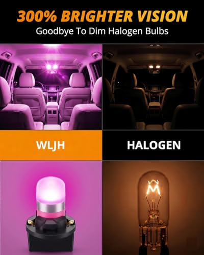 Image of WLJH Pink T10 194 LED Bulb PC194 Twist-Lock for Gauge Cluster | 3030 SMD, Dimmable, Purple, PC195 PC161 PC168, Dash Backlight, Instrument Panel Light, 360 Lighting, 6-Pack
