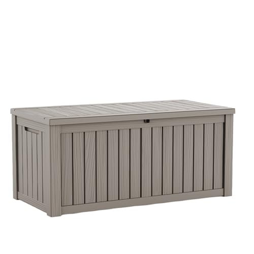 KFY 200 Gallon Large Outdoor Storage Box Waterproof, UV Resistant Resin Deck Box with Hydraulic Rod & Lockable Latch for Patio Furniture, Outside Storage Box for Garden Tools, Patio Cushions, Gray