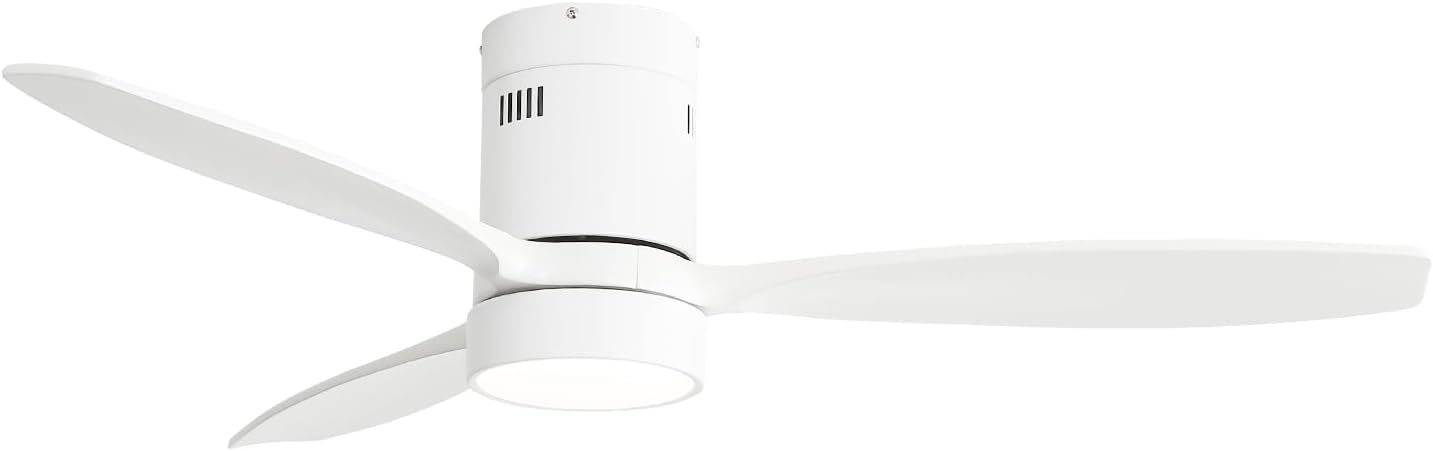 52 Inch Flush Mount Solid Wood Ceiling Fan with 6 Speed Remote Control Reversible DC Motor for Home