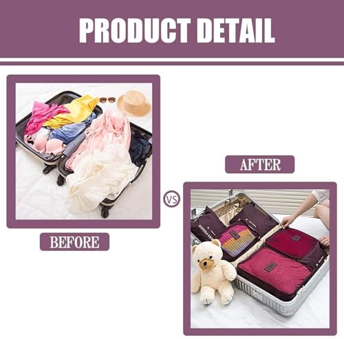 Image of Travel Organizer Pouch Set of 6, Space Saver Packing Cubes for Suitcase, Clothes, Underwear, Socks and Shoes (MAROON)