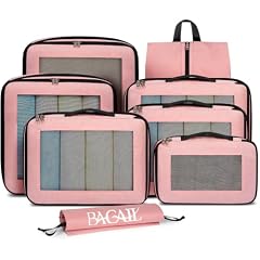 BAGAIL 8 Set Compression Packing Cubes, Expandable Luggage Organizer Bags for Travel Accessories (Pink)