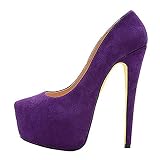 VERISSON Women's Fashion Slip-on High Heel Platform Pumps Round Toe Ankle Stiletto High Heels Faux Suede Purple Court Shoes Size 15