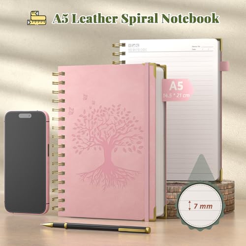 Smarpau Notizbuch A5, Hardcover Spiral Notizbuch mit Stift, Journal mit 100gsm 240 Seiten Dickes Tintenfestes Papie, Notizblock für Erwachsene Arbeit, Schreiben, Lernen, Reisen, 14.5 x 21 cm-Rosa