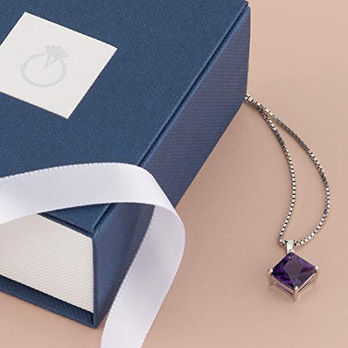 Peora Solid 14K White Gold Amethyst Pendant For Women, Genuine Gemstone Birthstone Solitaire, Princess Cut, 8Mm, Aaa Grade, 2 Carats Total #TOP5