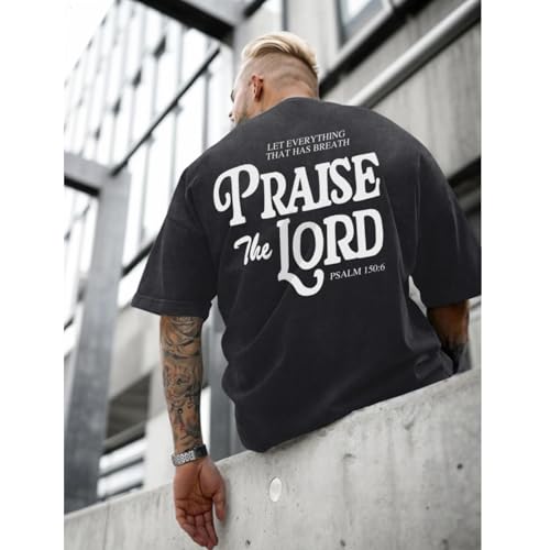 Christian Jesus Shirts for Men Religious Praise The Lord Bible Verse Shirt Oversized Graphic Tees Acid Wash Tshirt4