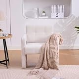 HaoChrymec Sillón Individual con Chenilla, Acolchado Cómodo y Diseño Minimalista, Butaca Nórdica con Reposabrazos, Silla Relax, para Salón Dormitorio y Oficina, Beige, 67.5x69x74.5cm