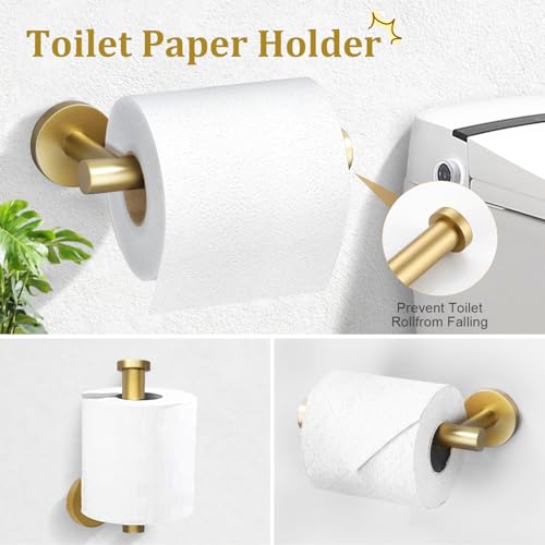 TURS Towel Ring Toilet Paper Holder Brushed Gold Bathroom Hardware Set 2 Pieces Wall Mount Stainless Steel