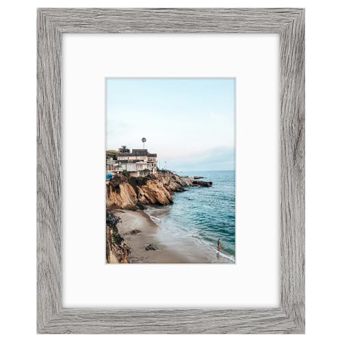 Frametory 8x10 Frame with Mat for 5x7, Real Glass, Grey