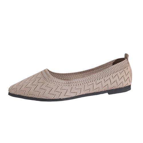 Womens Knit Slip On Flats Pointed Toe Comfort Dress Shoes with Low Wedge Design
