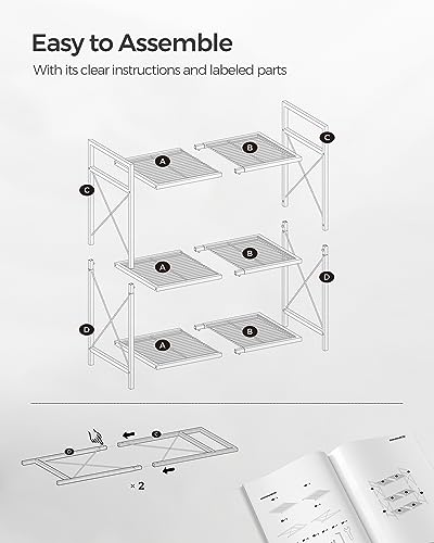 Image of SONGMICS 3-Tier Metal Storage Rack with Wheels, Mesh Shelving Unit with X Side Frames, 31.5-Inch Width, for Entryway, Kitchen, Living Room, Bathroom, Industrial Style, Metallic Gold UBSC183A01