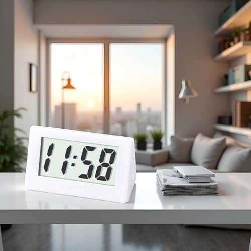 Image of BWESOO 1PC White Mini Small Car Desk Digital Clock Watch Gauges Mini Digital LCD Screen Travel Desktop Clock Electronic Home Clocks Office Alarm Clocks