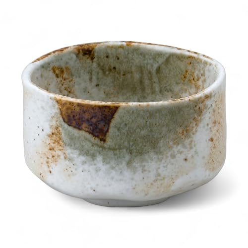 WELL ORIGIN Ceramic Matcha Tea Bowl Authentic Japanese Tea Ceremony Pottery, Mino Ware Made in Japan, Yukishino Snow