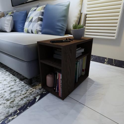 Image of ESTANTERIA Bedside Table for Bedroom Engineered Wood Corner End Sofa Coffee Table with Storage Modern Decor Organizer Space Saver Shelf -DIY Furniture for Bedroom, Living Room Home (Wenge Finish)