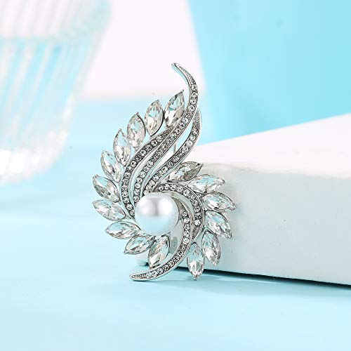Bccloud Party Holiday Wedding Brooches Pins And 925 Sterling Silver Earrings With Glitter Pearl Rhinestone Jewelry Set For Women #TOP5
