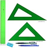 LOTE Faibo Técnico - Regla verde 30 Cm + Escuadra Verde 30 Cm + Cartabón 30 Cm + REGALO 1 Portaminas Edding P3 0,7mm 1 Goma de borrar Faber Castell Dust-Freeel