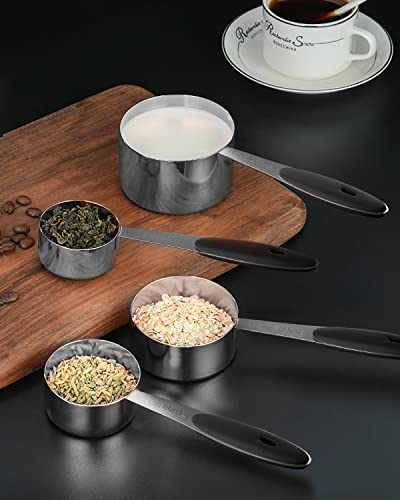 Joyhill Stainless Steel Measuring Cups And Spoons Set Of 10 Piece, Nesting Metal Measuring Cups Set With Soft Touch Silicone Handles For Dry And Liquid Ingredients, Cooking & Baking (Black) #TOP6